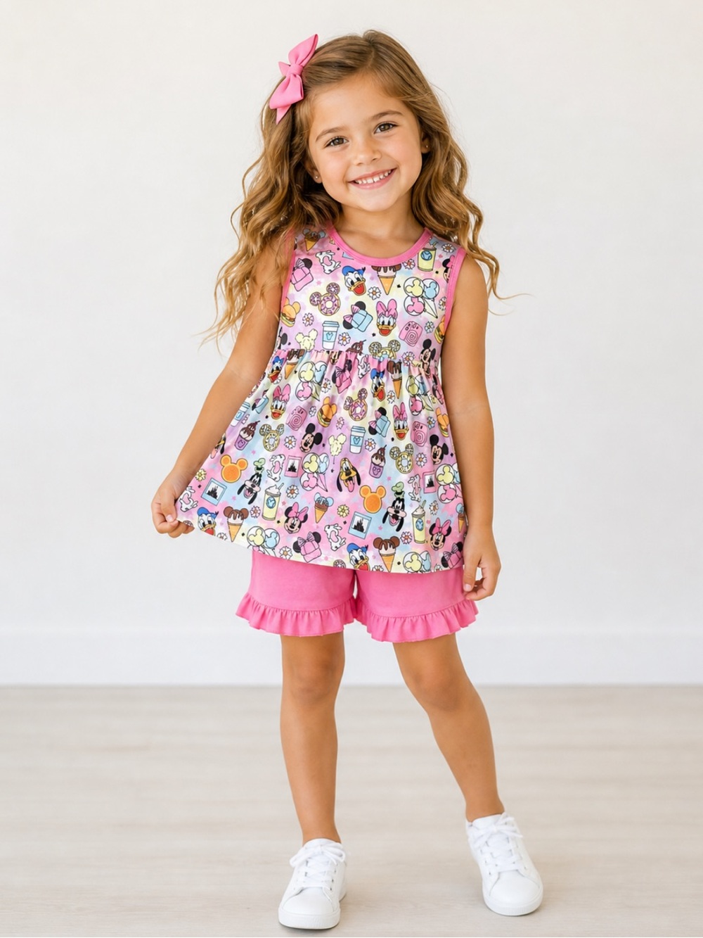 New Girls Boutique‎ Disney Character Print Set with Ruffle Shorts Parks Outfit